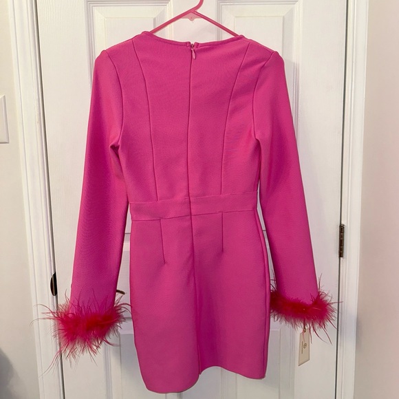 💓FINAL SALE💓✨HOST PICK✨ LONG SLEEVE FUR MINI DRESS - FUCHSIA SIERRA DARIEN S NWT - Picture 5 of 7